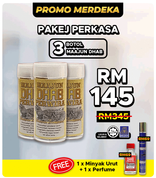 PROMO MERDEKA PAKEJ PERKASA (3 BOTOL PERCUMA 1 MINYAK DHAB + 1 PERFUME)